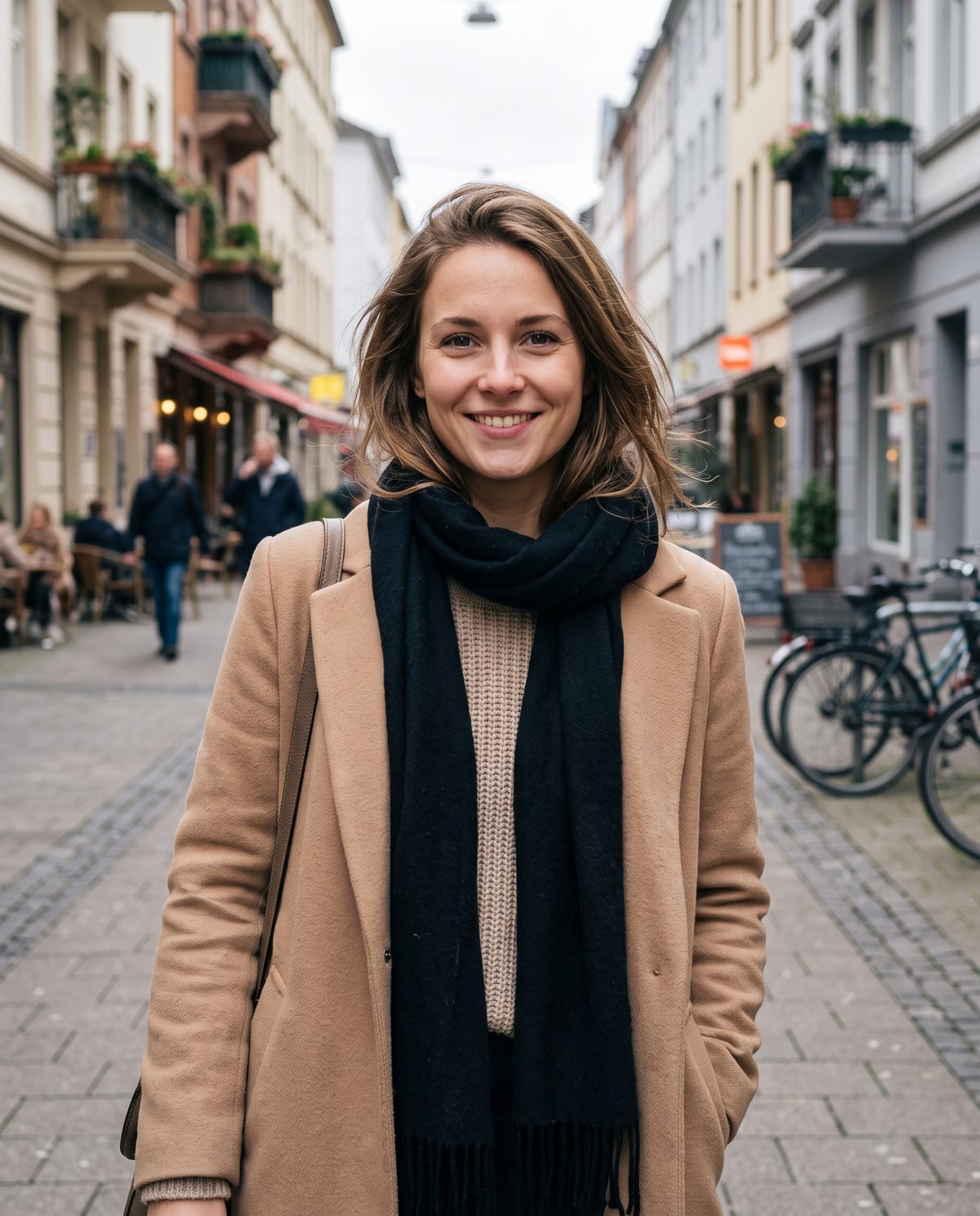Lena lächelt in einer Kölner Gasse